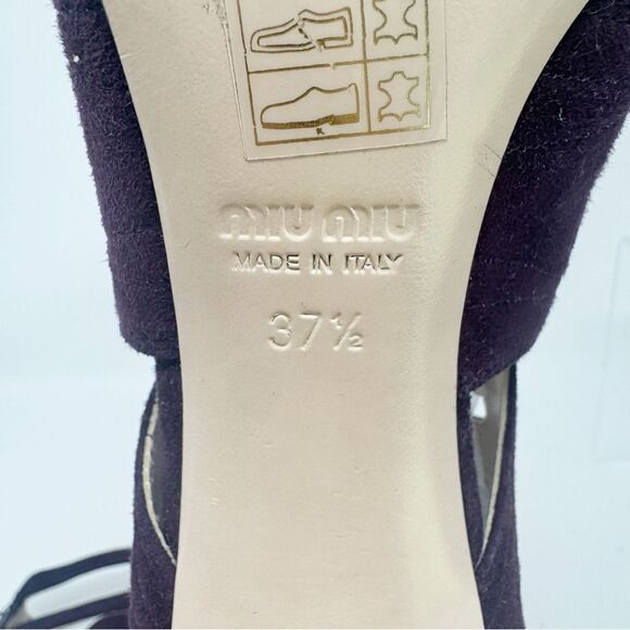 MIU MIU | Deep Purple Suede Strappy Heels Booties Women’s Size 37.5 (7-7.5) - Picture 11 of 12